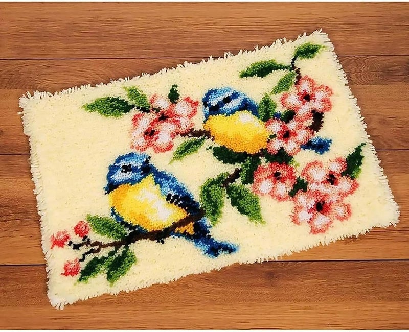 ZFFLYH Latch Hook Kits DIY Crochet Yarn Rugs Tapestry Hooking Needlework Crafts Arts Kit Color Preprinted Pattern Home Decoration Festival Gift for Adults and Kids,Birds - Image 1